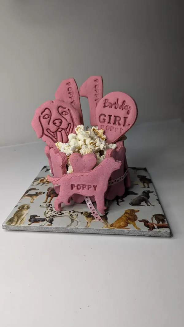Dog birthday cake pink any name personalised dog breed biscuit gotcha day celebration - Image 5