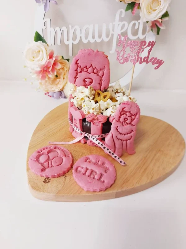 Dog birthday cake pink any name personalised dog breed biscuit gotcha day celebration
