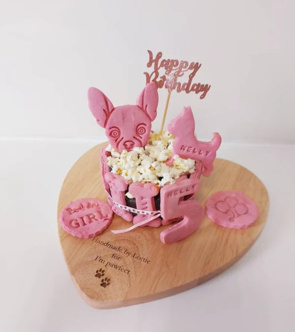 Dog birthday cake pink any name personalised dog breed biscuit gotcha day celebration - Image 3