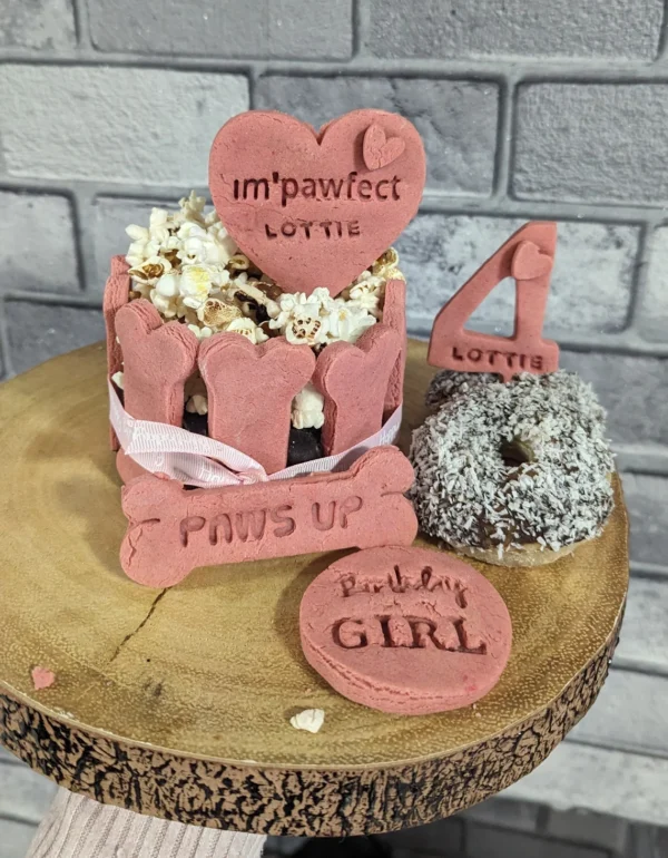 Dog birthday cake With Dog Doughnuts